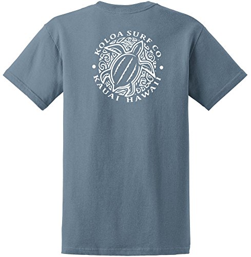 Joe's USA Koloa Surf 2 Side Honu Hawaiian Turtle Cotton T Shirt XL Stone Blue/w at Amazon