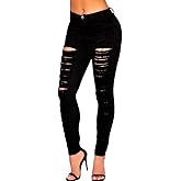 Jack David Womens Distressed Denim Jeans Ripped Blue Skinny Destroy Stretch Jean Pants (11, Pasion Distressed Black)