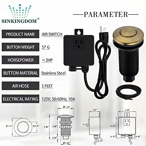 SINKINGDOM Garbage Disposal SinkTop Air Switch Kit with Long Button