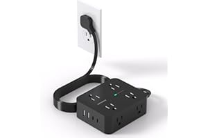Power Bar Surge Protector, 5 Ft Flat Plug Exetnsion Cord with Multiple Outlets, Power Strip with 4 USB Ports(2 USB C), Wall M