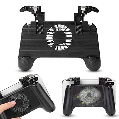 Pakesi Mobile Game Controller for PUBG 4-in-1 Upgrade Version Gamepad Shoot and Aim Trigger Phone Cooling Pad Power Bank for Android & iOS Fortnite/Knives Out (NO Light-2000mah)