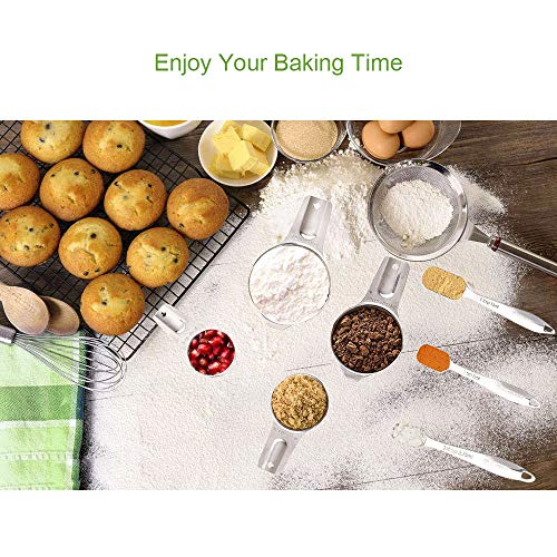 14 Piece Measuring Cups and Spoons Set and Coffee Measuring Spoon with Bag Clip, Neyes Stainless Steel 7 Measuring Cups and 6 Measuring Spoons for Dry and Liquid Ingredients Baking Cooking (14)