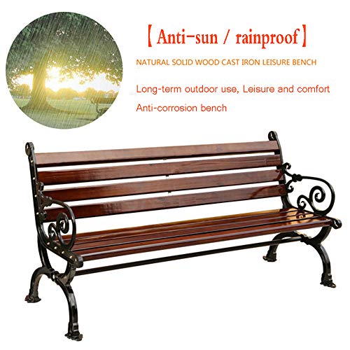 Chair Massivholz Gartenbank, Außenterrasse 2 Sitze Eisen Massivholzbank, Korrosions- Und Rostschutz – Bild 3