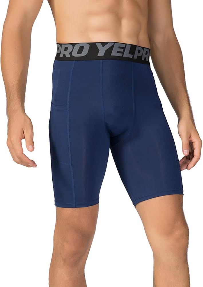 WRAGCFM Men's Athletic Compression Shorts with Pockets Spandex Running Workout Active Underwear: Clothing