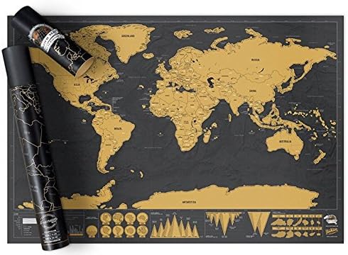 DaKos Tin Scratch Off Map of The World Poster, Wall Art for Loved Ones and Travelers (Black Gold, 42x30 cm)