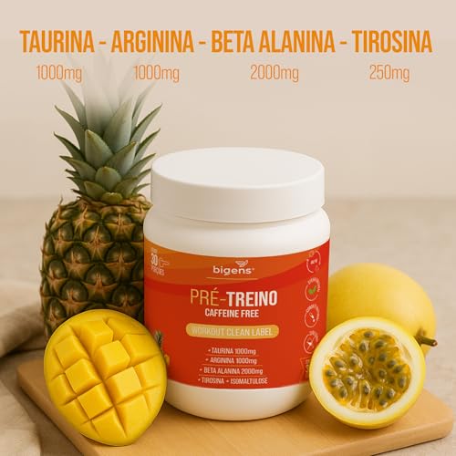 Pré Treino Bigens, Sem Cafeína, Adoçantes e Corantes Naturais, 300g (Unidade, Frutas Amarelas)
