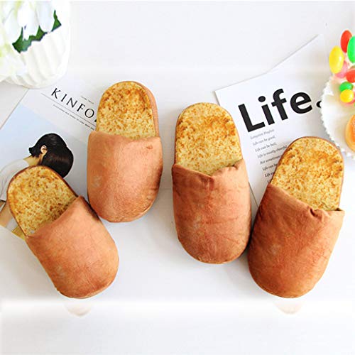 Men Women Autumn Winter Warm Slippers Realistic Look Bread Bun Plush Cotton Comfortable Indoor Home Shoes Brown