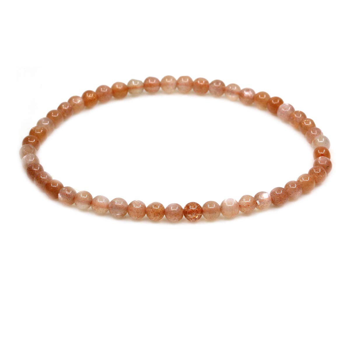 CHENYUE Natural Orange Peach Moonstone 4mm Round Beads Stretch Bracelet 7" Unisex