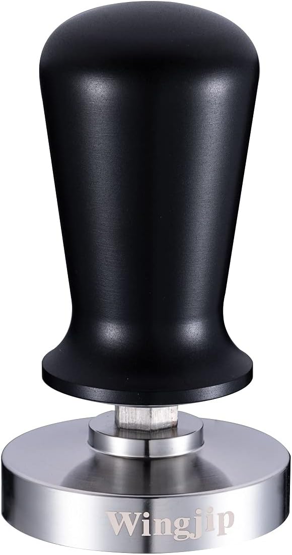 Wingjip 53mm Italian Compaction Machine - Premium Barista Coffee Compactor with 100% Flat Stainless Steel Base, Black Ergonomic Handle Powder Press