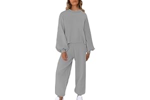 SHOPESSA Lounge Matching Set Women Lantern Sleeve Sweatshirt and Flared Baggy Drawstring Sweatpants Commuter Cycling Clothes