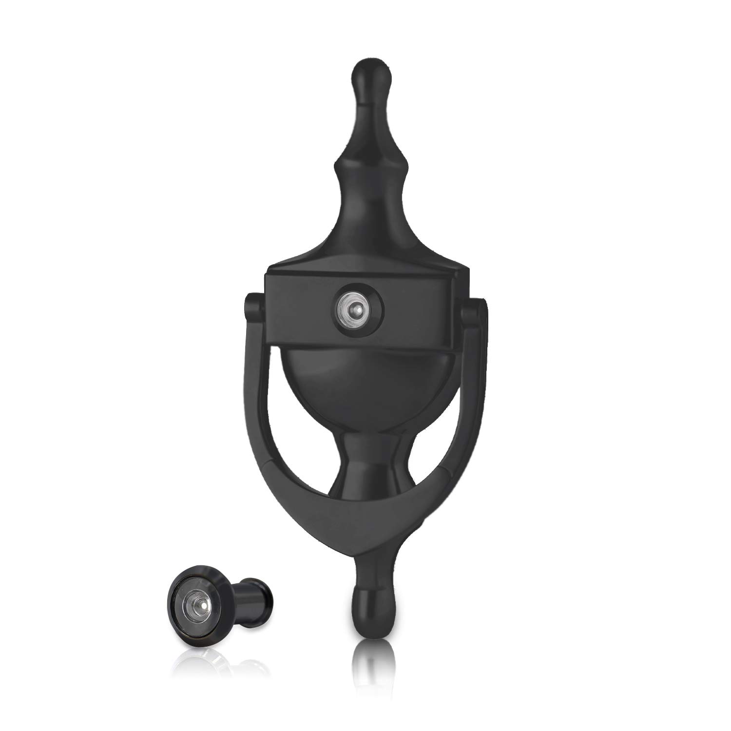 XFORT® Victorian Urn Door Knocker with Viewer - Elegant Black Front Door Furniture