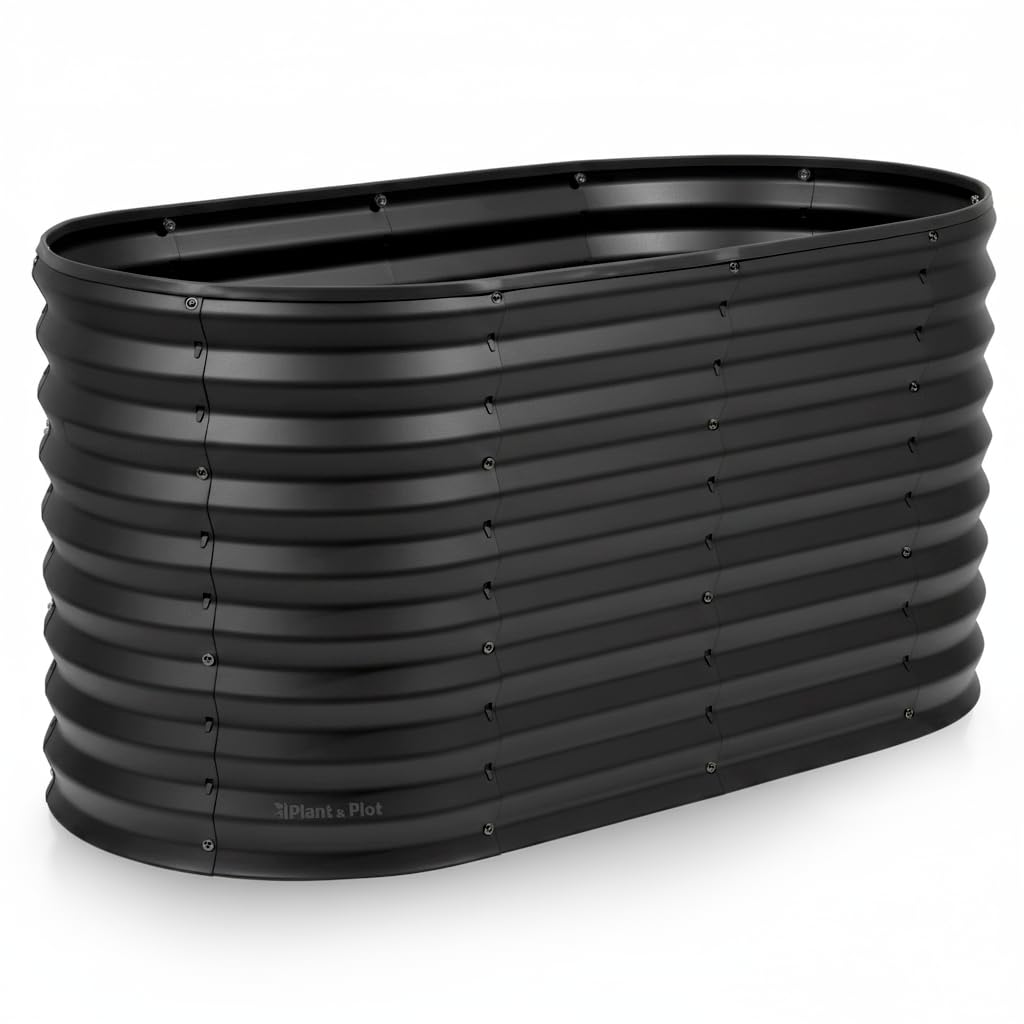 Plant & Plot Galvanized Raised Garden Beds Outdoor // 4×2×2 ft Planter Raised Beds for Gardening, Vegetables, Flowers // Large Metal Garden Box (Black) // Patented Tool-Free Design Image