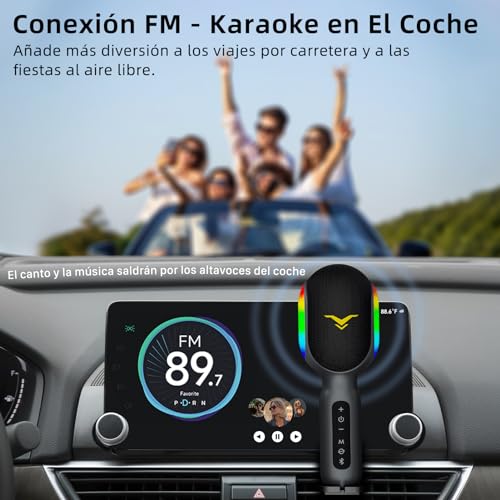 Microfono Karaoke Bluetooth SingFree, 5 en 1 Micrófono Inalámbrico con Bocina y Luz para Cantar Fiesta, Mic Multiproposito para Niño Adulto Regalo, Compatible con Teléfono, PC, Tableta, FM del Coche
