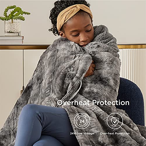 Bedsure LowVoltage Electric Heated Blanket Throw Faux Fur Sherpa