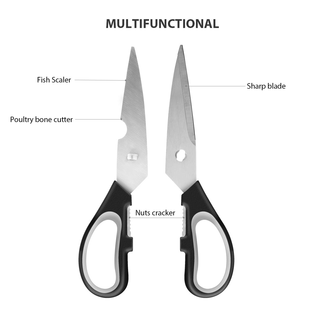 Kitchen Scissors, CUSIBOX Multifunction Come-Apart Kitchen Shears, Heavy Duty Scissors for Herbs, Chicken, Meat and Vegetables, Black