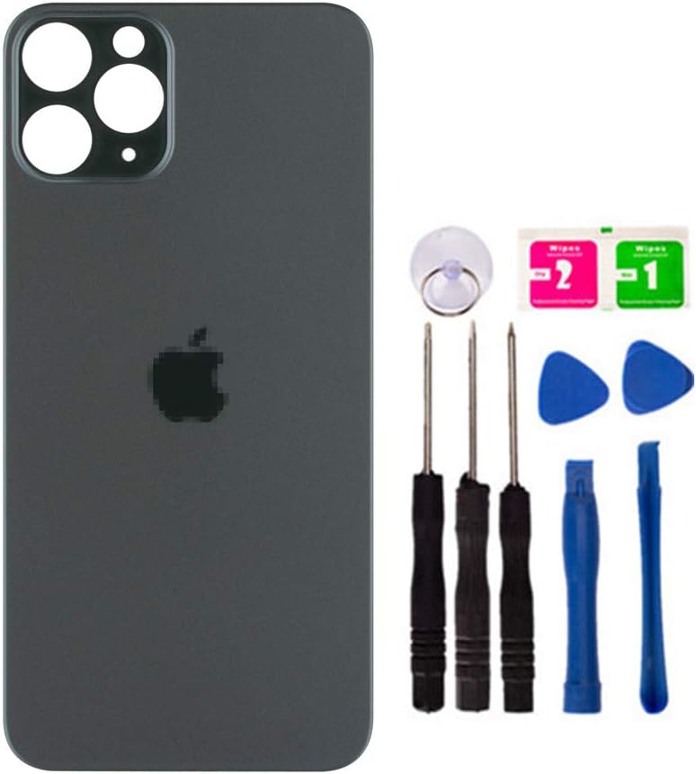 Replacement Rear Housing Battery Back Door Glass Cover for iPhone 11 Pro Max 6.5 inch, Panel Case with Adhesive Preinstalled Repair Part Casing (Green-Large Hole-no Need disassembly Lens)
