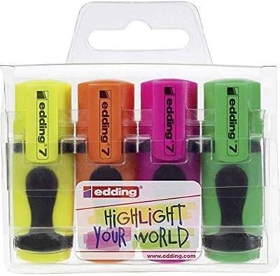 7 minimarcador fluorescente - colores neón - juego de 4 rotuladores fluorescentes - punta biselada 1-3 mm - en colores modernos - para bullet journal, escuela, colegio, universidad u oficina