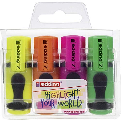 7 minimarcador fluorescente - colores neón - juego de 4 rotuladores fluorescentes - punta biselada 1-3 mm - en colores modernos - para bullet journal, escuela, colegio, universidad u oficina