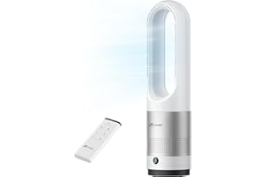 Zicooler Bladeless Fan for Bedroom, 22" Quiet Oscillating Tower Fan with Remote, 8 Speeds, 90° Wide-Angle, 35dB Quiet, 9H Timer, LED Display, Compact Bladeless Tower Fan for Living Room Office Kitchen