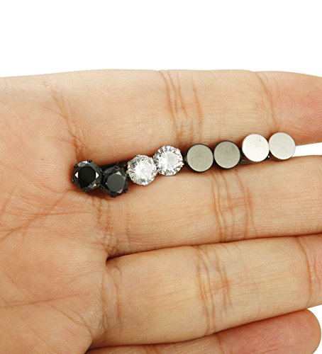 FUNRUN JEWELRY 6 Pairs Stainless Steel Stud Earrings for Men Women CZ Round Earrings Black 7mm - Thumbnail 5