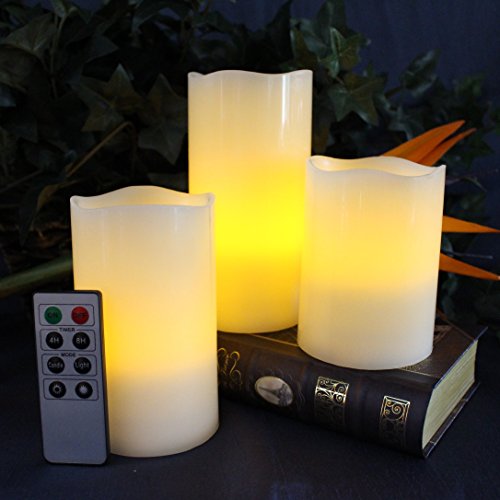 Flameless Candles with Timer Remote 3 Round Ivory Wax with Amber