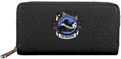 Long Fashion Purse USS HOUSTON PU Wallets Cit Card Clutch Huge Storage Capacity