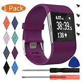 KingAcc Fitbit Surge Bands, Silicone Accessory Replacement Band for Fitbit Surge, with Metal Buckle Fitness Wristband Strap WatchBand Women Men (1-Pack, Dark Purple/Plum, Large)
