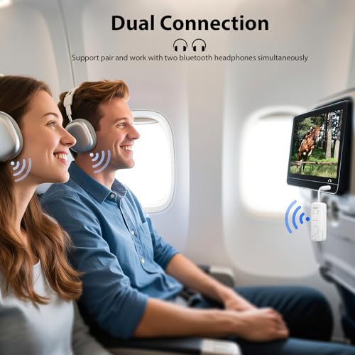 AirFly Bluetooth Adapter Aeroplane for Headphones, Airplane Wireless Audio Transmitter for 2 AirPods AptX Low Latency with 3.5 mm AUX Jack Transmitter, 35 Hours Battery Life for Gym, Travel, White