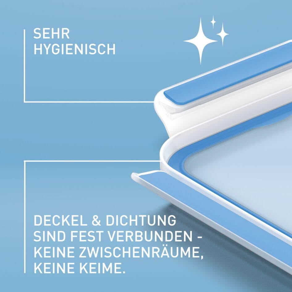 EMSA Clip & Close Frischhaltedosen-Set, rechteckig, 3 x 1 L, mit Deckel, Aufbewahrungsboxen, 100 Prozent dicht, spülmaschinen-, gefrier-, mikrowellenfest, Transparent, Blau, Made in Germany, N10313 4