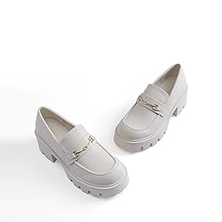 Women Loafers Platform Chunky Heel Slip On Lug Sole
