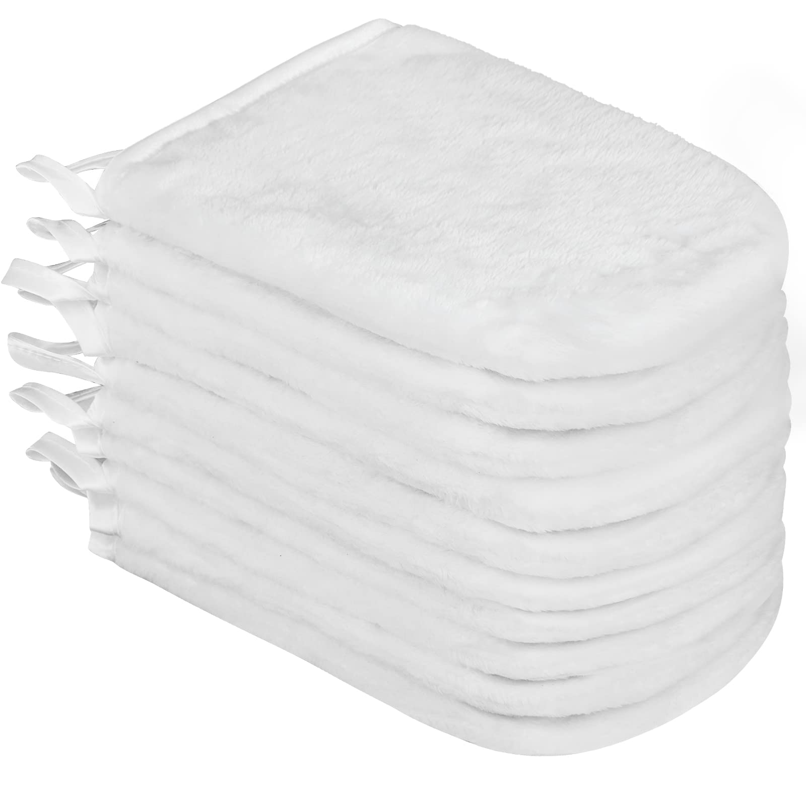 PHOGARY Pack of 10 Crystal Velvet Face Wash Mitts Set, Crystal Velvet Soft Face Mitts, Bath SPA Cloth, Reusable Makeup Remover Mitt Gloves, 15x21 cm, White