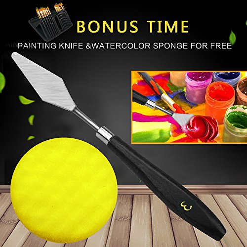 15 pcs Painting Brushes Set Art Paint Brush Kit with Case,Painting Knife,Watercolor Sponge and Palette for Painter Artist Painting,Wooden Handle Brush