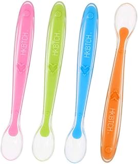 Babylöffel, 4 Stück Weiche Baby Fütterlöffel Löffel aus Silikon, Flexibel Besteck Unterwegs Soft Säugling Beikost Esslöffel, Breilöffel BPA Frei Säugling Kinder ab 4 Monate