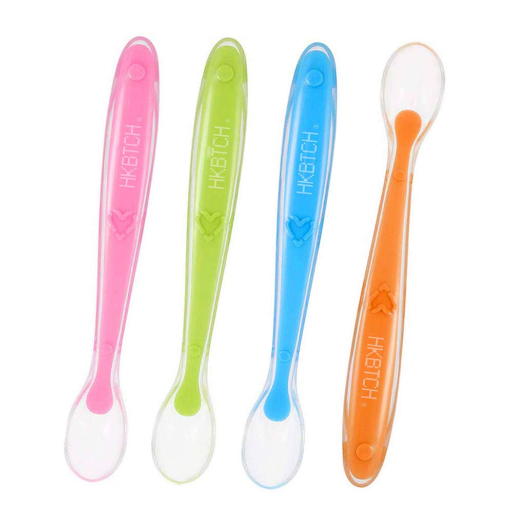 Babylöffel, 4 Stück Weiche Baby Fütterlöffel Löffel aus Silikon, Flexibel Besteck Unterwegs Soft Säugling Beikost Esslöffel, Breilöffel BPA Frei Säugling Kinder ab 4 Monate