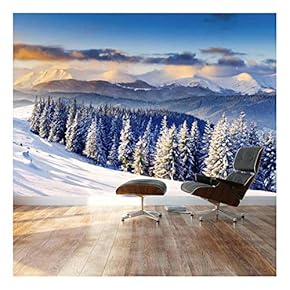 Snowy Mountain Silent Winter Scene - Landscape - Wall Mural, Removable Sticker, Home Decor - 66x96 inches