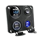 WINOMO 4 in 1 Power Charger Socket Panel Dual USB Socket Charger Voltmeter for Car Boat Rv