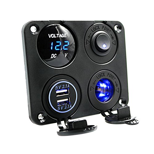 WINOMO 4 in 1 Power Charger Socket Panel Dual USB Socket Charger Voltmeter for Car Boat Rv