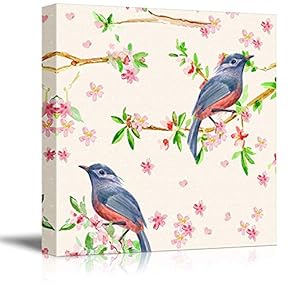 Canvas Wall Art for Living Room,Bedroom Home Artwork Paintings Flower and Bird Ready to Hang - 12x12 inches