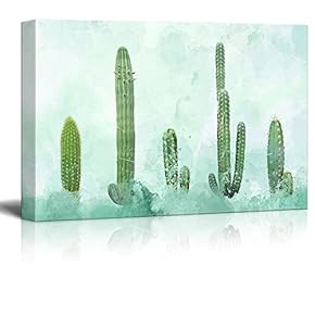 Canvas Wall Art - Cactus on Abstract Watercolor Background - Gallery Wrap Modern Home Art | Ready to Hang - 12" x 18"
