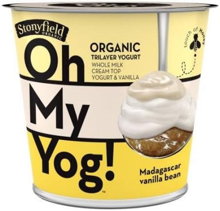 Stonyfield Farm Organic Oh My Yog Trilayer Whole Milk Madagascar Vanilla Bean Yogurt, 6 Ounce -- 12 per case.