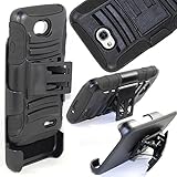 SOGA Hybrid Super Armor Cover Protector Case with Belt Clip Holster Kickstand for LG Ultimate 2 / L41C - Black / Black [SWG134]