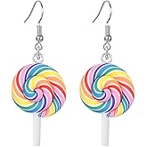 coadipress Cute Colorful Rainbow Lollipop Earrings for Women Creative Unique Simulation Food Lollipop Dangle Earrings Handmade Round Lollipop Earrings Kawaii Candy Earrings Charm Xmas Party Jewelry