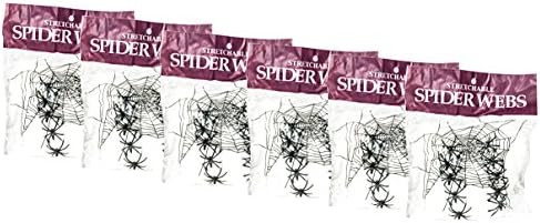 Super Stretchy Spider Webs Webbing to Create Realistic Cobwebs for Halloween with 6 Fake Spiders Halloween Decorations Spider Web Multi-Pack of 6