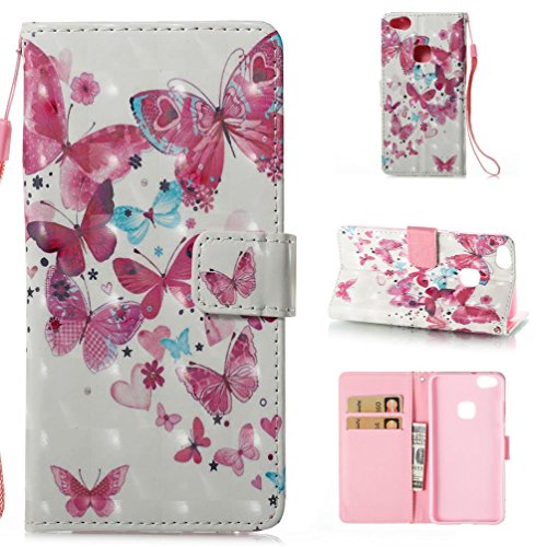Huawei P10 Lite Case,Firefish [3D Painting] [Card Slots] PU Leather Wallet Case [Wrist Strap][Slim Fit] Kickstand Feature Full-Body Anti-Scratch Card Holder Case for Huawei P10 Lite-Butterfly group