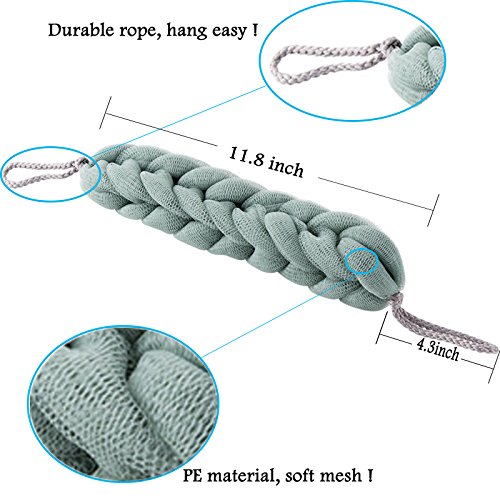 Bath Sponge Bamyko Exfoliating Braided Mesh Shower Pouf Loofah Stretch Back Scrubber 2 Pack + Loofah Pad
