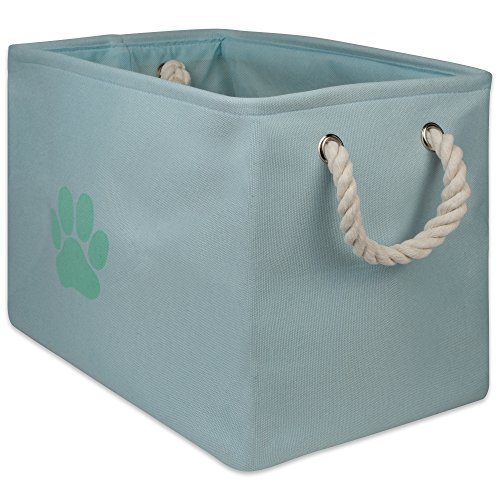 DII Bone Dry Medium Rectangle Pet Toy and Accessory Storage Bin, 16x10x12", Collapsible Organizer Storage Basket for Home Dcor, Pet Toy, Blankets, Leashes and Food-Aqua Paw Print