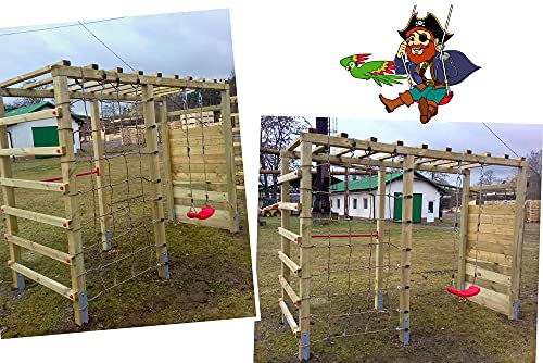 Gartenpirat Klettergerüst Holz mit Kletterwand und Schaukel Deluxe – Bild 4