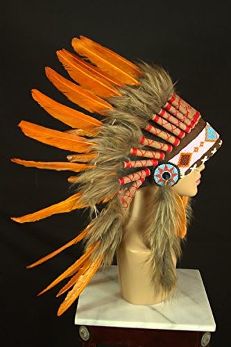 Inspired American Indian Chief Warbonnet Headdress Made with Real Feathers