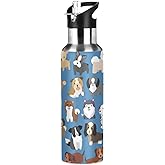 Puppy Dog Blue Water Bottle with Straw Lid Kids Insulated Stainless Steel Water Flask Sports, 20 Oz Hot Cold