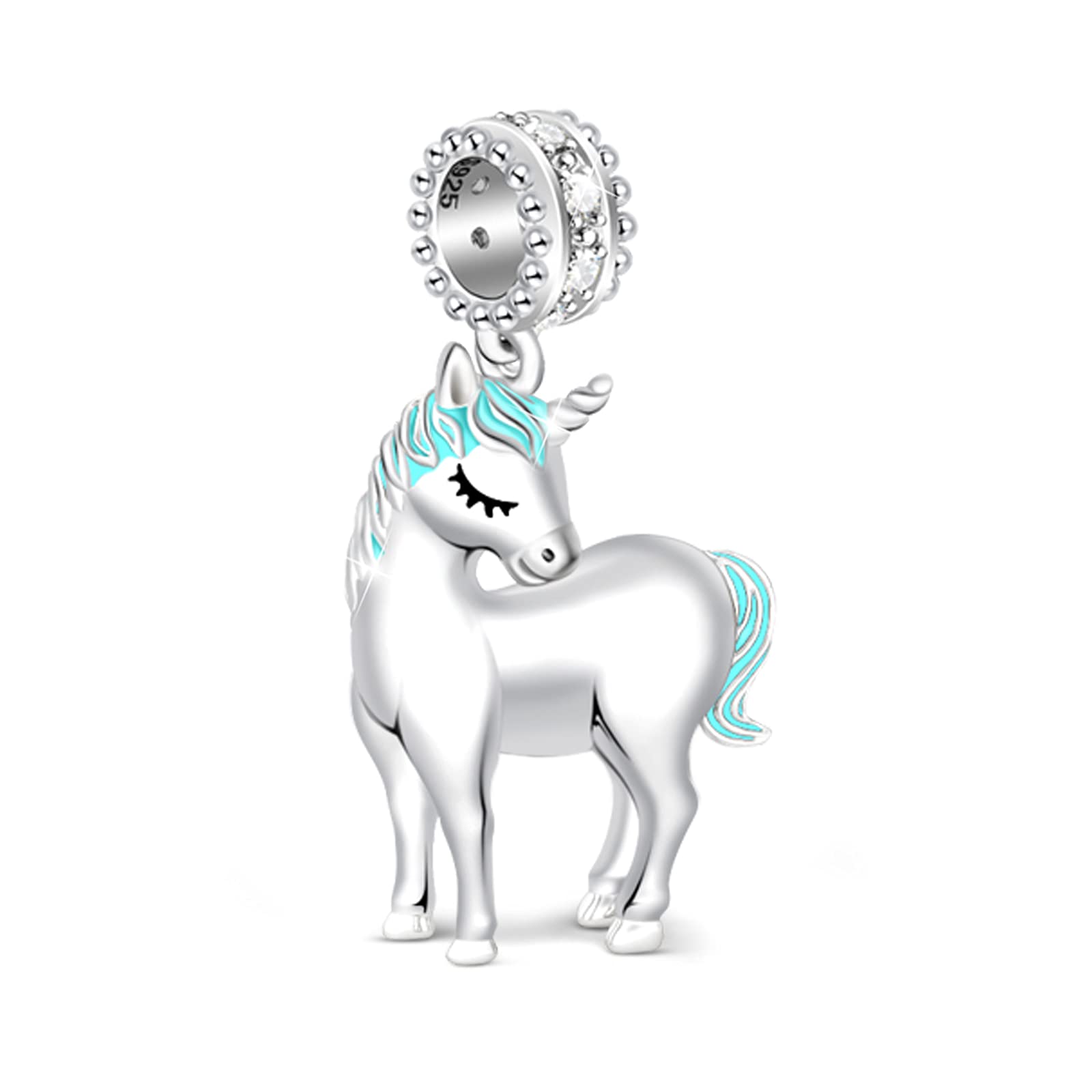 GNOCE 925 Sterling Silver Unicorn Charms for Bracelet Fits Most US European Bracelets - Silver